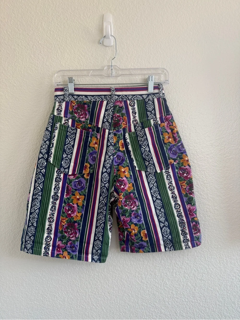 Vintage Striped Floral High-Rise Women’s Long Jean Shorts by Josh Wear